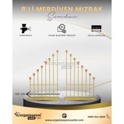 Mızrak Şamdan  8’li Lale Kafa   Merdiven Gold 120 cm  Dekoratif Organizasyon Malzemeleri